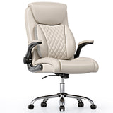 Executive Office Chair, Wide Pu Leather Ergonomic Home Office Desk Chairs with Adjustable Flip-Up Arms