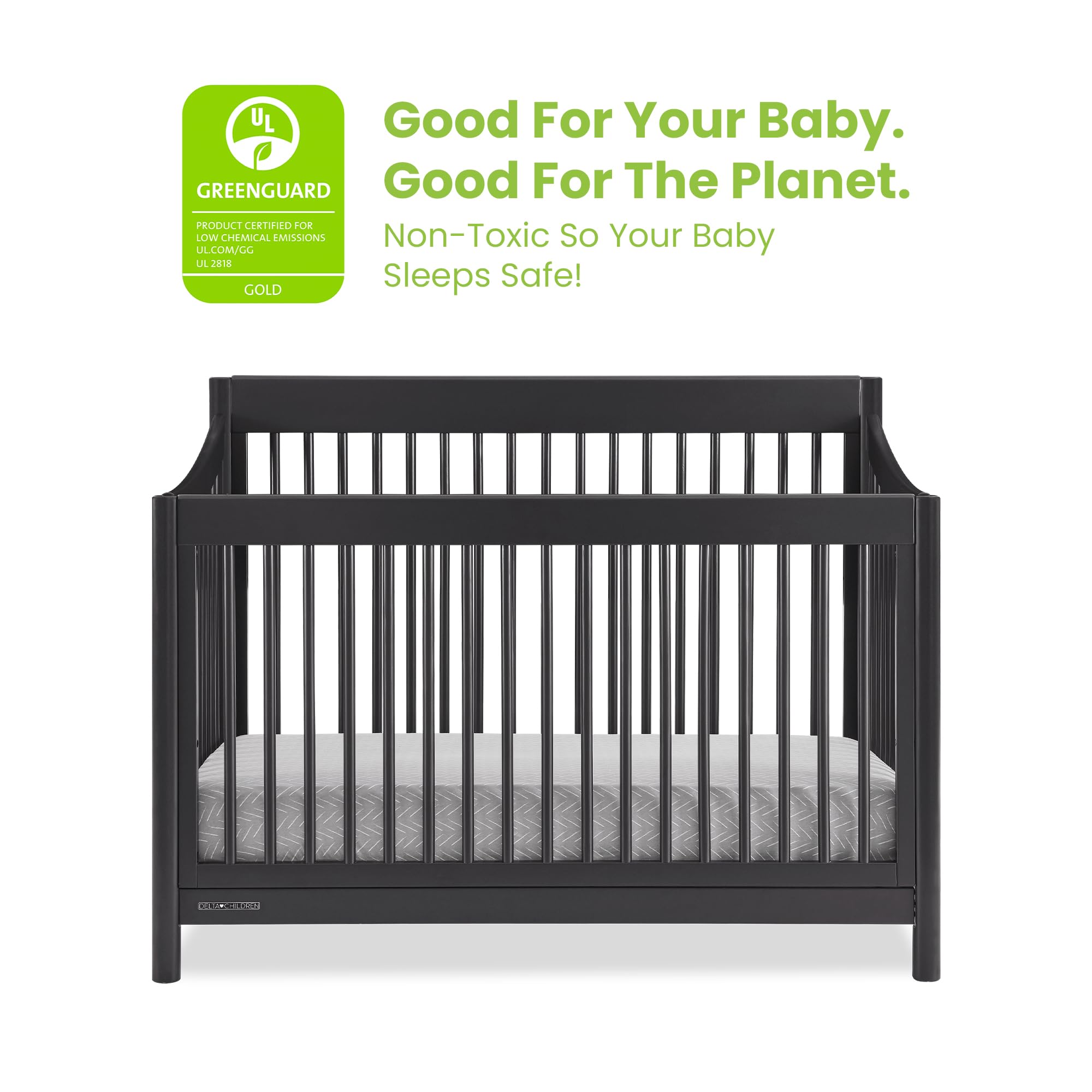 Brooks 6-in-1 Convertible Crib, Midnight Grey + Simmons Kids Quiet Nights Breathable
