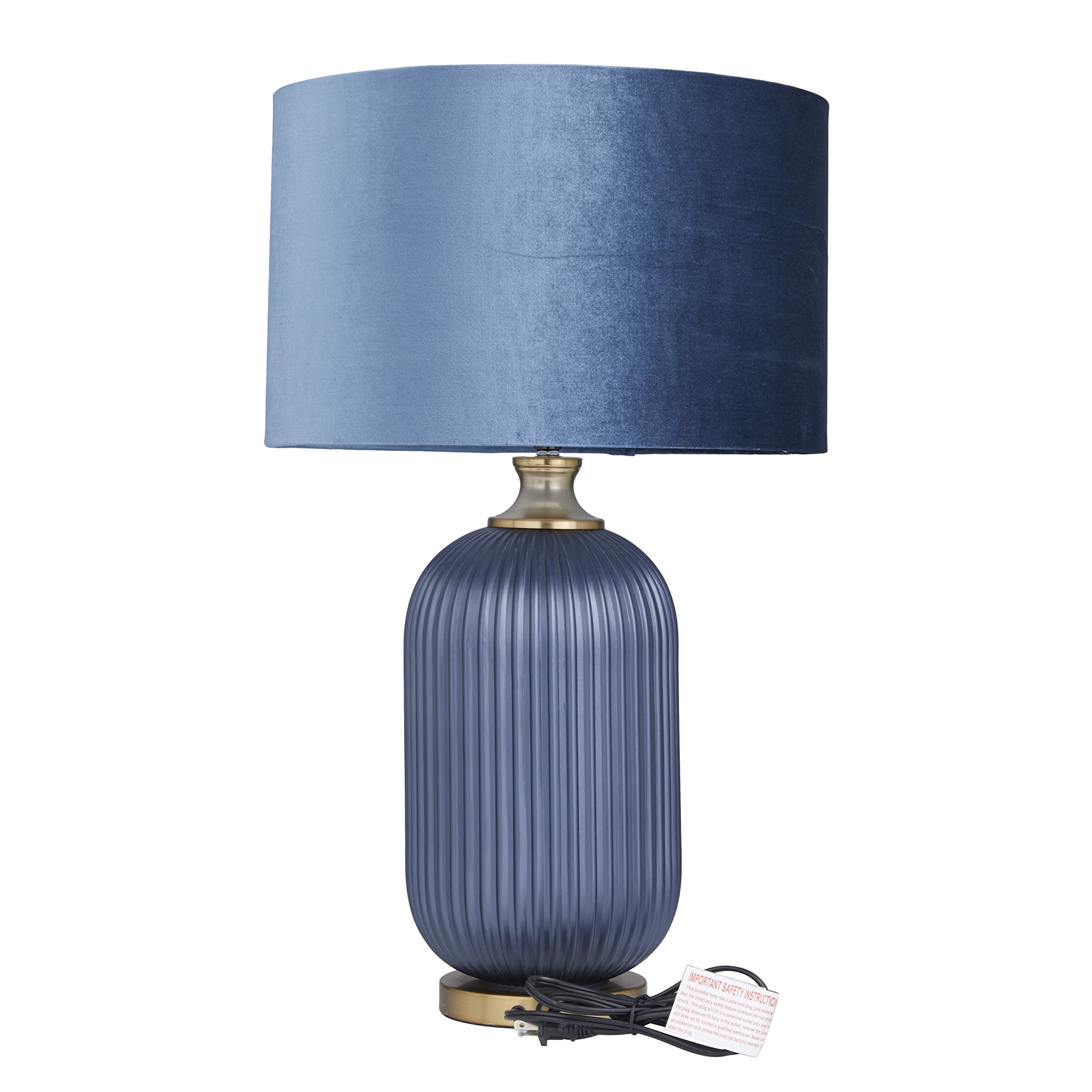 Glass Room Table Lamp Ribbed Accent Lamp with Velvet Shade