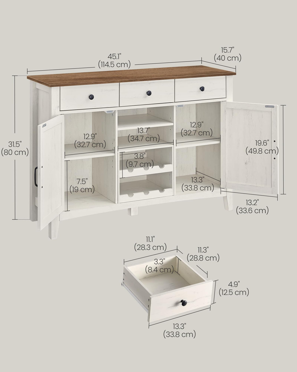 Farmhouse Buffet Cabinet with Detachable Wine Rack,