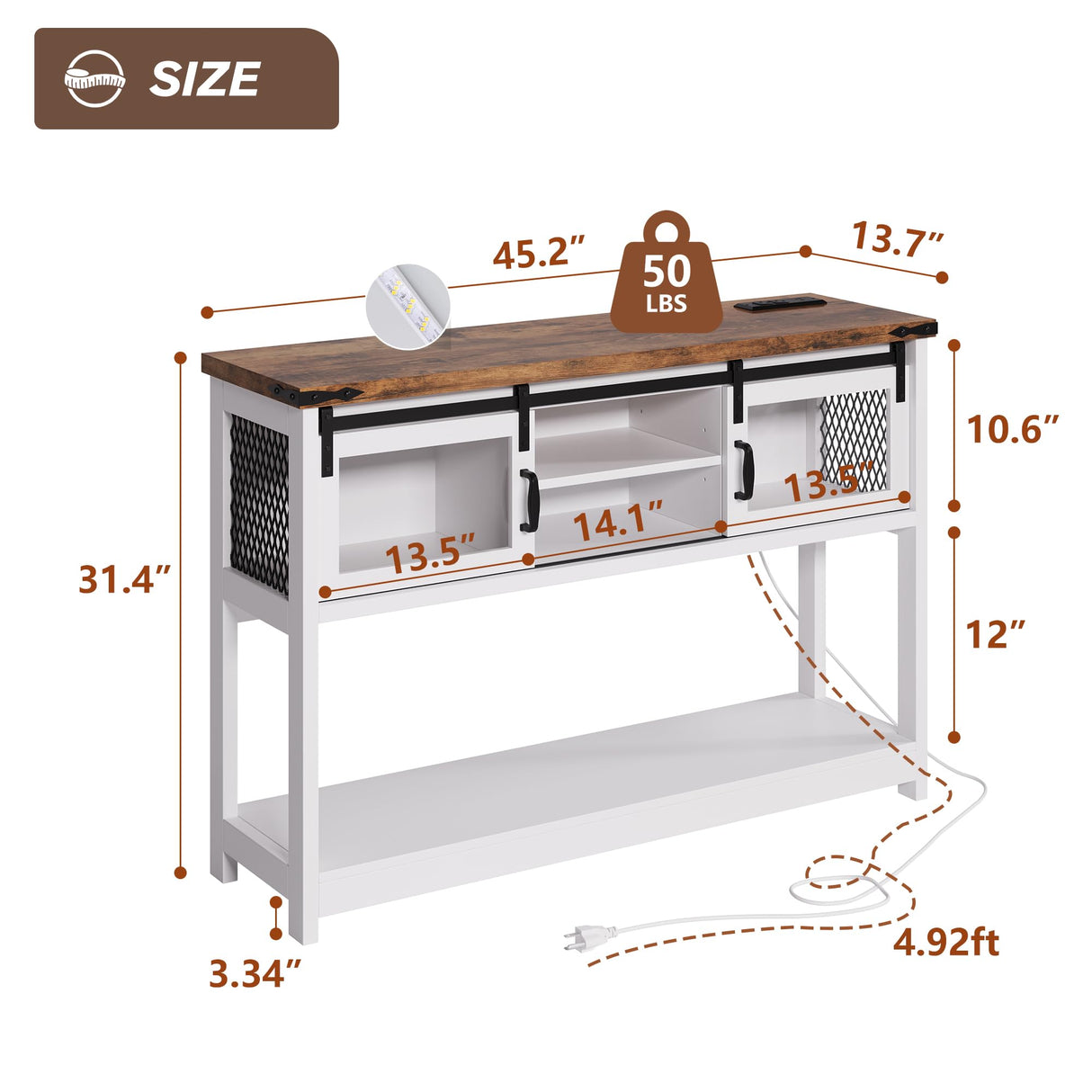 Farmhouse Entryway Table with Sliding Barn Doors, Industrial Console Table