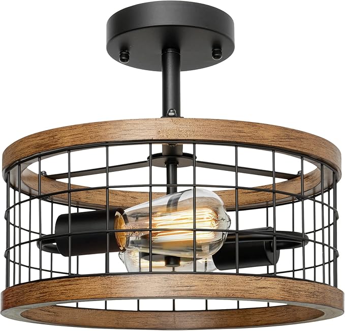 4-Light Rustic Chandelier for Entryway, Round Farmhouse Light Fixtures for Dining Room