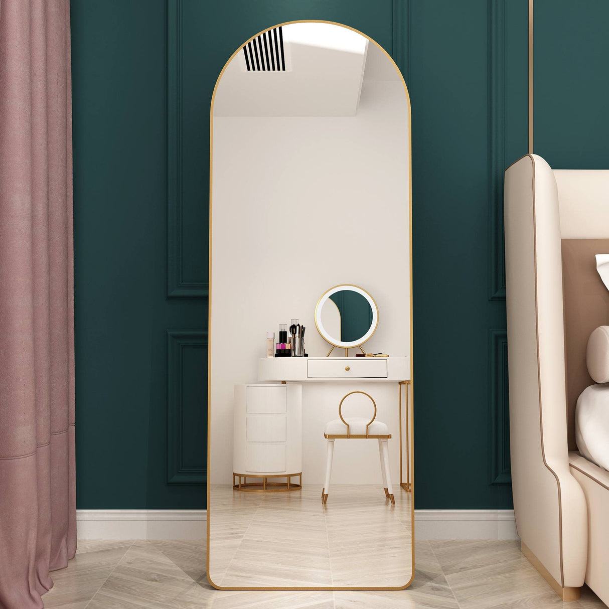 OOFUCF Modern Full Length Mirror, 60 * 16.5IN Arched Floor Mirror, Full Length Dressing Mirror with Metal Frame and Stand,Body Mirror for Living Room, Bedroom, Bathroom (Golden Arched, 60 * 16.5 in)