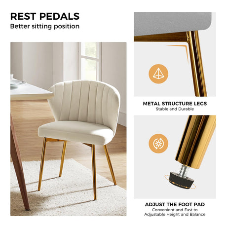 HULALA HOME Velvet Dining Chairs, Modern Small Armless Accent Chair with Gold Metal Legs, Living Room Upholstered Cute Side Chair, Elegant Tufted Back Vanity Chair for Bedroom/Beauty Room-TAN