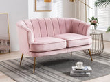 Altrobene Velvet Loveseat Couch Sofa Luxury Modern Comfy Tufted Couch Chesterfield 2 Person Couch for Living Room/Bedroom, Light Pink