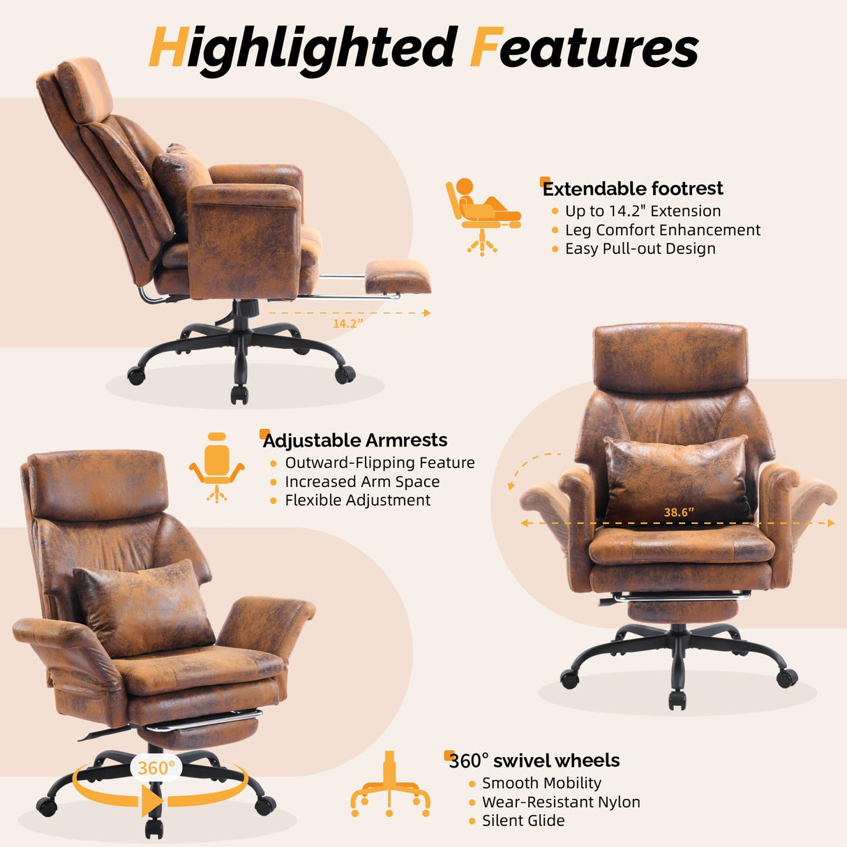 Reclining Ergonomic Office Chair with Footrest - Heavy Duty Wide Seat Gaming Chair