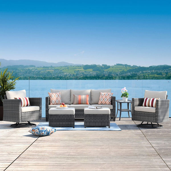 Patio Furniture Set, 6 Piece Outdoor Sofa Couch with Rocking Swivel Chairs