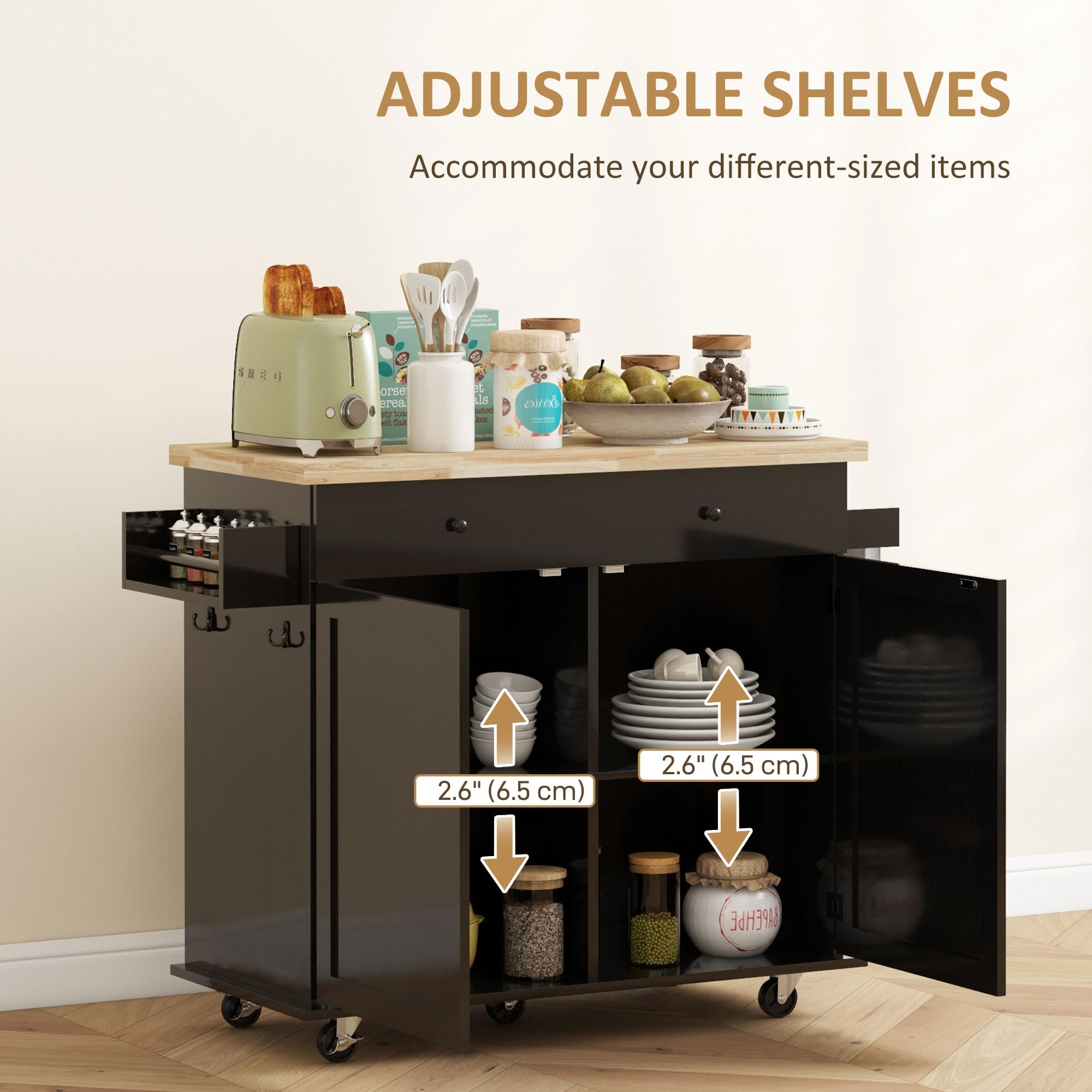 Kitchen Island with Storage, Farmhouse Rolling Kitchen Island Cart on Wheels