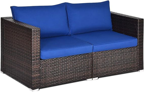 Wicker Loveseat 2 Piece, Patio Furniture Couch with Removable Cushions