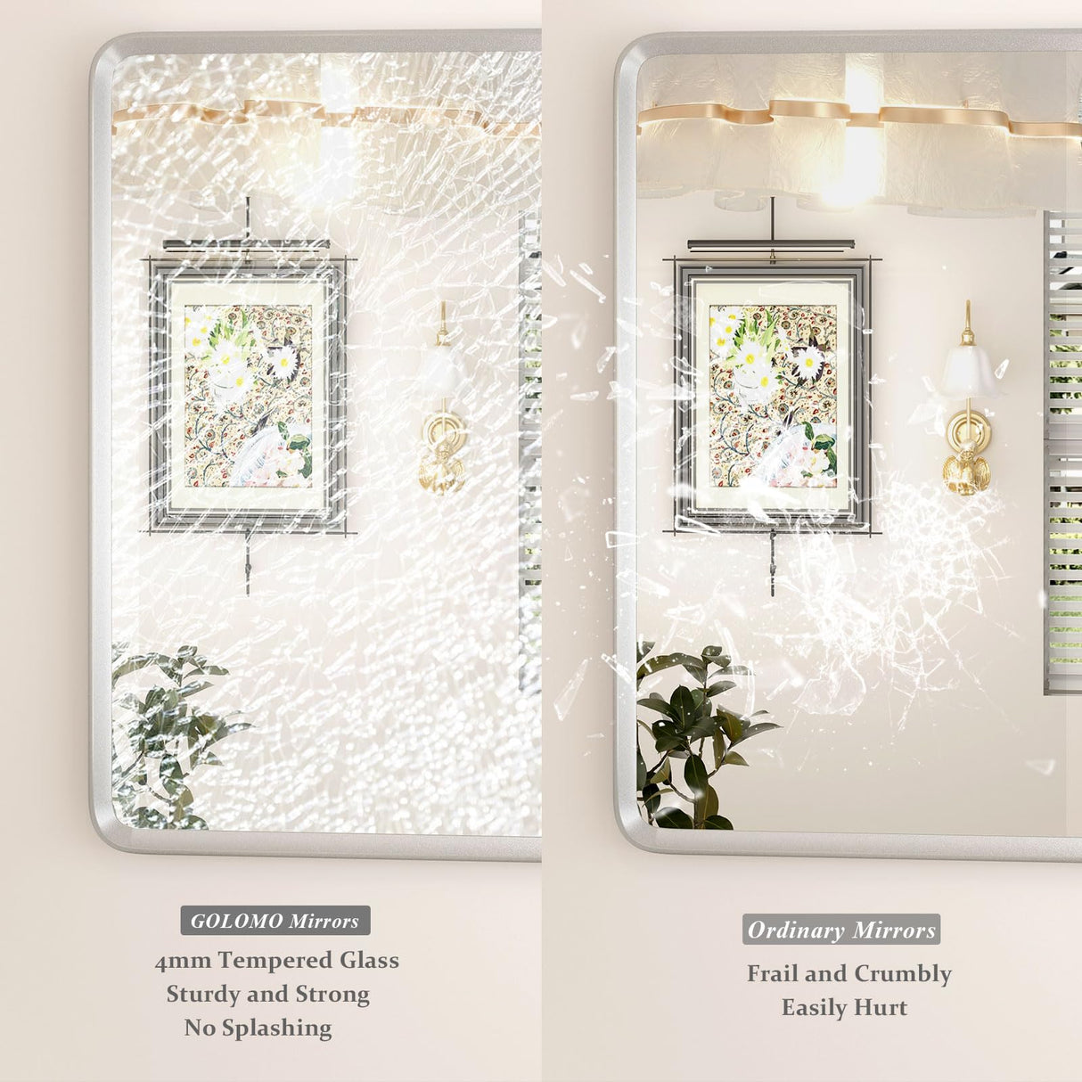 48x30 Inch Silver Bathroom Mirror - Rounded Rectangle Vanity Mirror