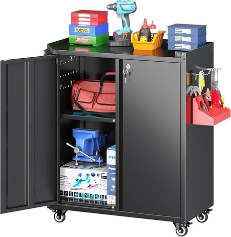 Metal Storage Cabinet with Wheels, Rolling Storage Cabinet