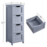 Bathroom Floor Cabinet, Wooden Side Storage Organizer, 4 Drawers Free-Standing Cabinet for