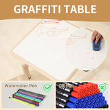 Hulaibit Kids Table and 2 Chairs Set, Height Adjustable Toddler Table and Chairs with Anti-Slip Foot Covers, Graffiti Desktop Arts & Crafts Table for Daycare, Classroom