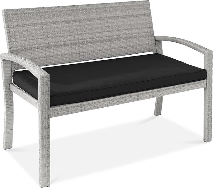 Outdoor Bench 2-Person Wicker Garden Patio Benches Seating Furniture for Backyard