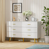 White Dresser for Bedroom, 6 Drawer Dresser with Wide Drawers and Gold Metal Handles