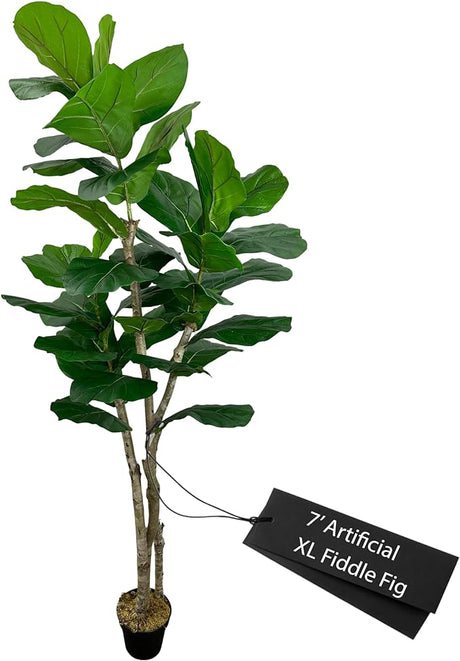 Handmade 7' Artificial Large Leaf Fig Tree - Artificial Tree Home and Office Decor - Real Touch - Living Room or Office