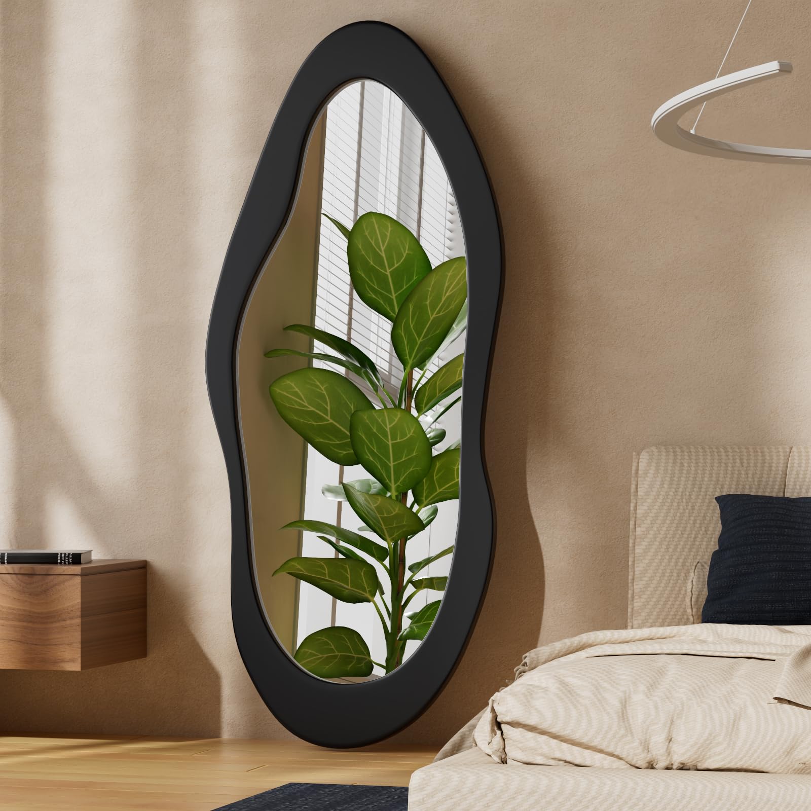 55" x 24" Irregular Wavy Full Length Mirror - Wall Mounted Wooden Frame