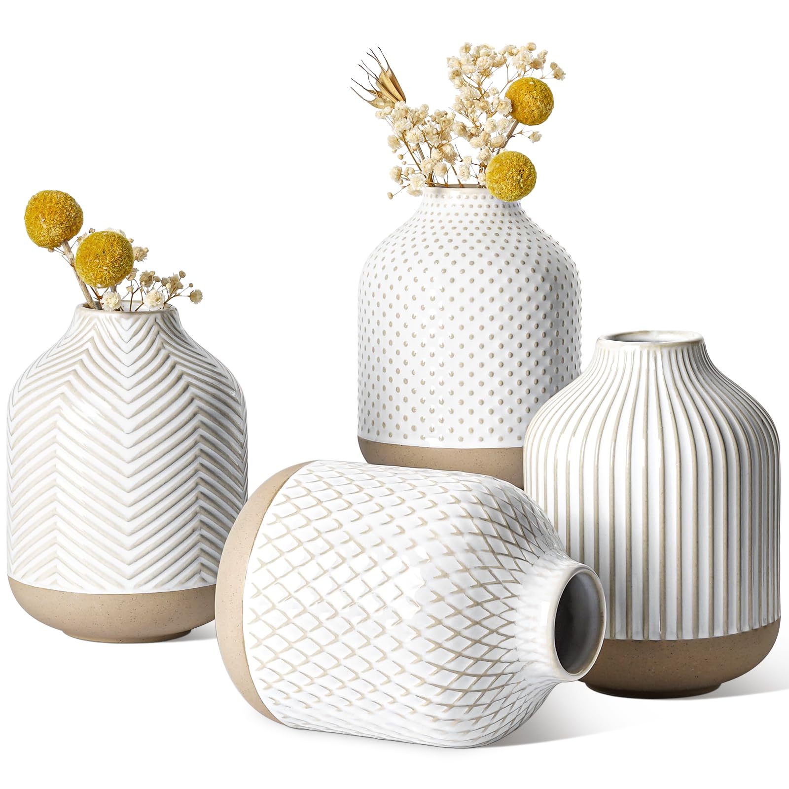 Small Boho Vase for Decor, Rustic Farmhouse Vase for Pampas Grass