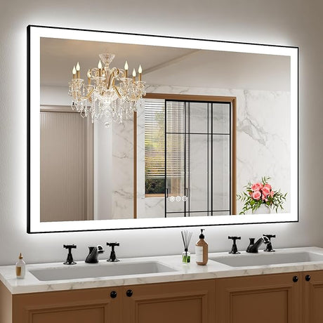 LED Bathroom Mirror 55"x 30", Backlit + Front-Lighted Vanity Mirror, Dimmable Bathroom