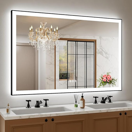 55"x 36" LED Bathroom Mirror with Black Frame, Front Light