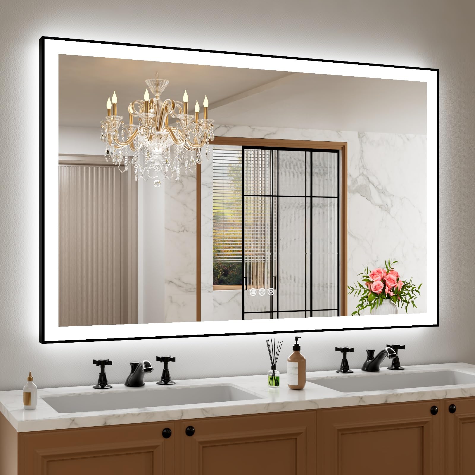 LED Bathroom Mirror with Black Frame, Front Light