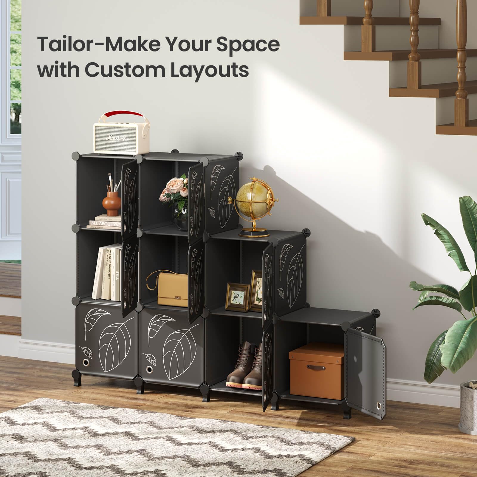 Closet Organizer, 9 Cube Storage Organizer with Doors, Portable Closet Storage Shelves,