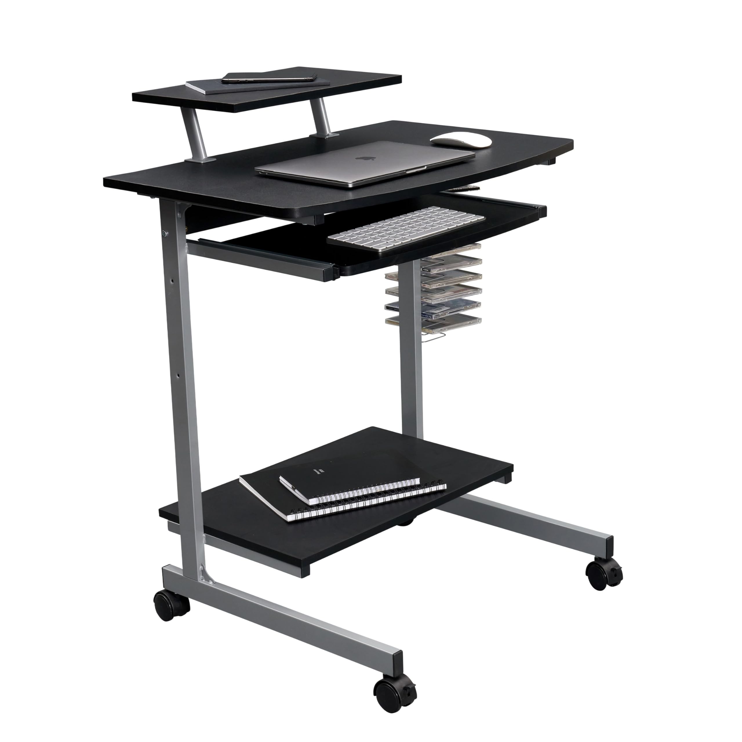 Computer Desk/Cart with Storage Shelves, Rolling Working Station for Small Spaces