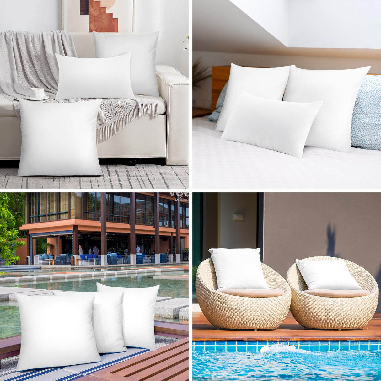 Pack of 4 18x18 Outdoor Pillow Inserts, Water Resistant Throw Pillow Inserts