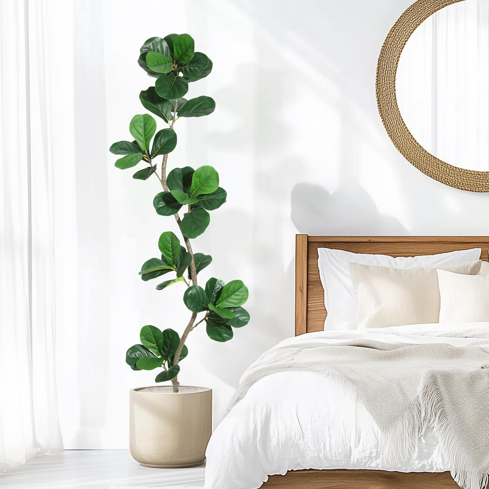 Artificial Fiddle Leaf Fig Tree - 6FT Fake Plant with Black Planter