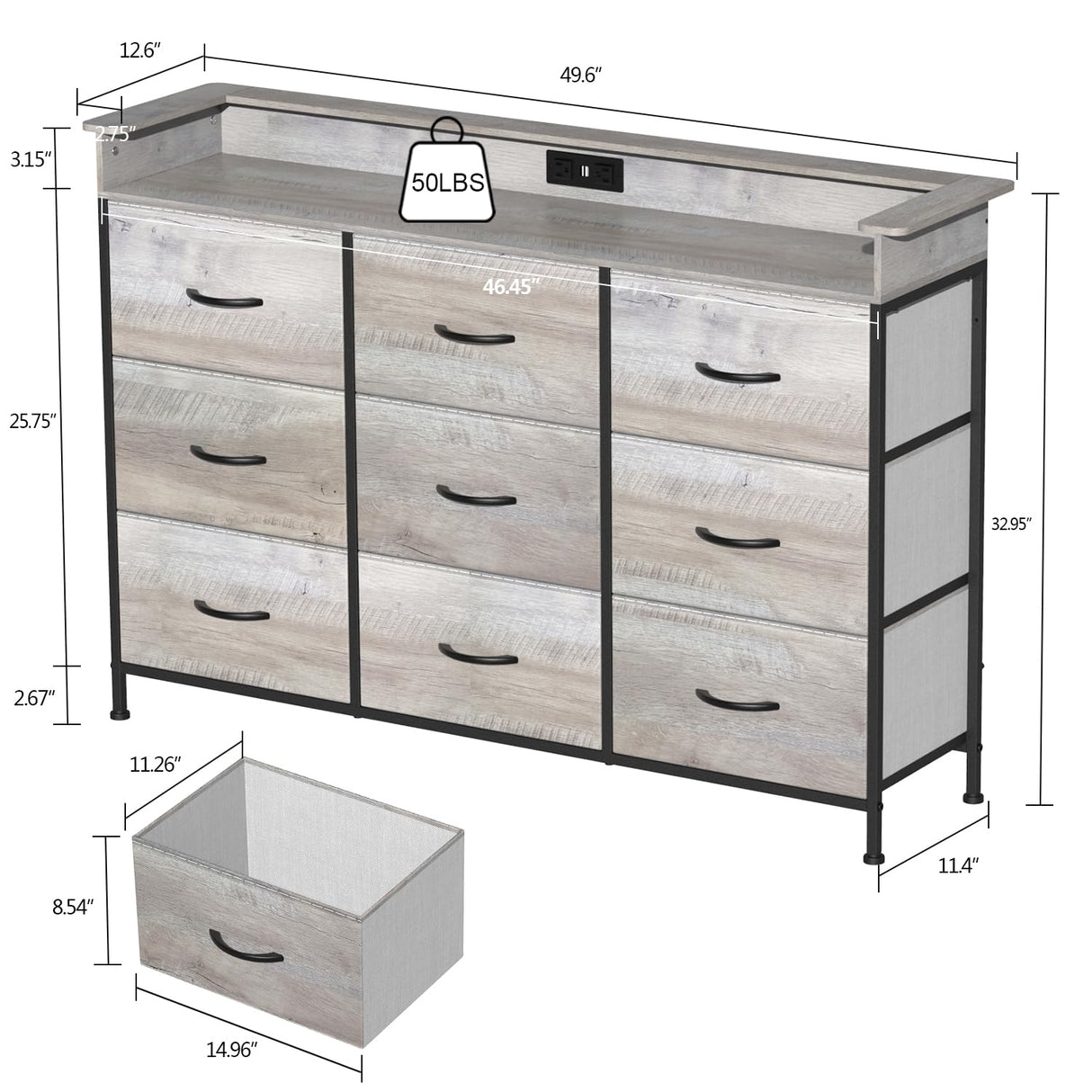 Dresser with Charge Station 9 Drawers Dresser for Bedroom