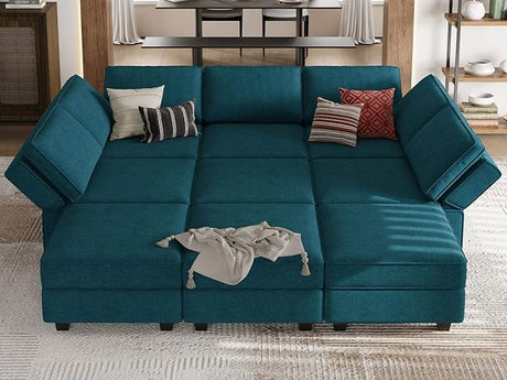 Modular Sectional Sofa Modular Sleeper Couch Convertible Sectional Sofa Bed Set Oversized Couch Reversible Chaise Peacock Blue