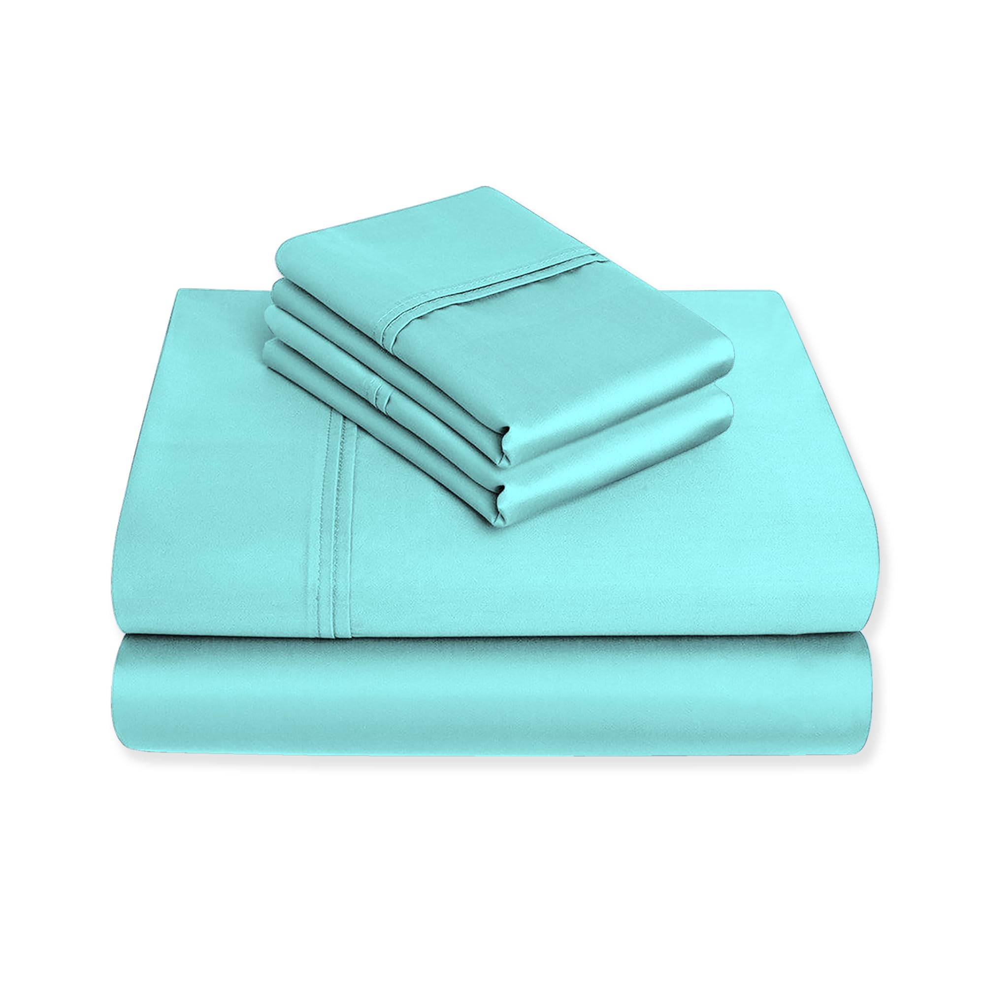Organic 100% Cotton Twin Turquoise Sheet Set, 300 Thread Count Percale Weave Sheets
