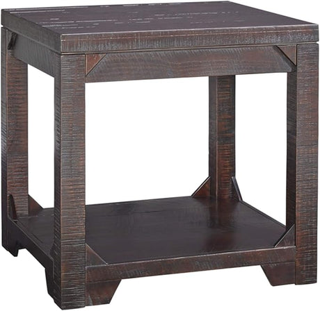 Fregine Farmhouse Square End Table with Floor Shelf, Weathered White Finish