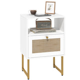 Rattan Nightstand,Farmhouse Bedside Table with Storage Drawer and Open Shelf,Modern