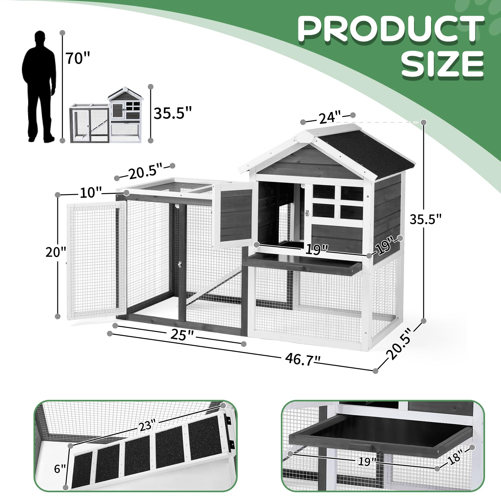 Rabbit Hutch, Small Wood Chicken Coop, 48" Guinea Pig Cage w/Pull-Out Tray