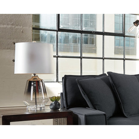 Signature Design by Ashley Jaslyn Ombre 28" Glass Table Lamp with White Shade, Silver Finish