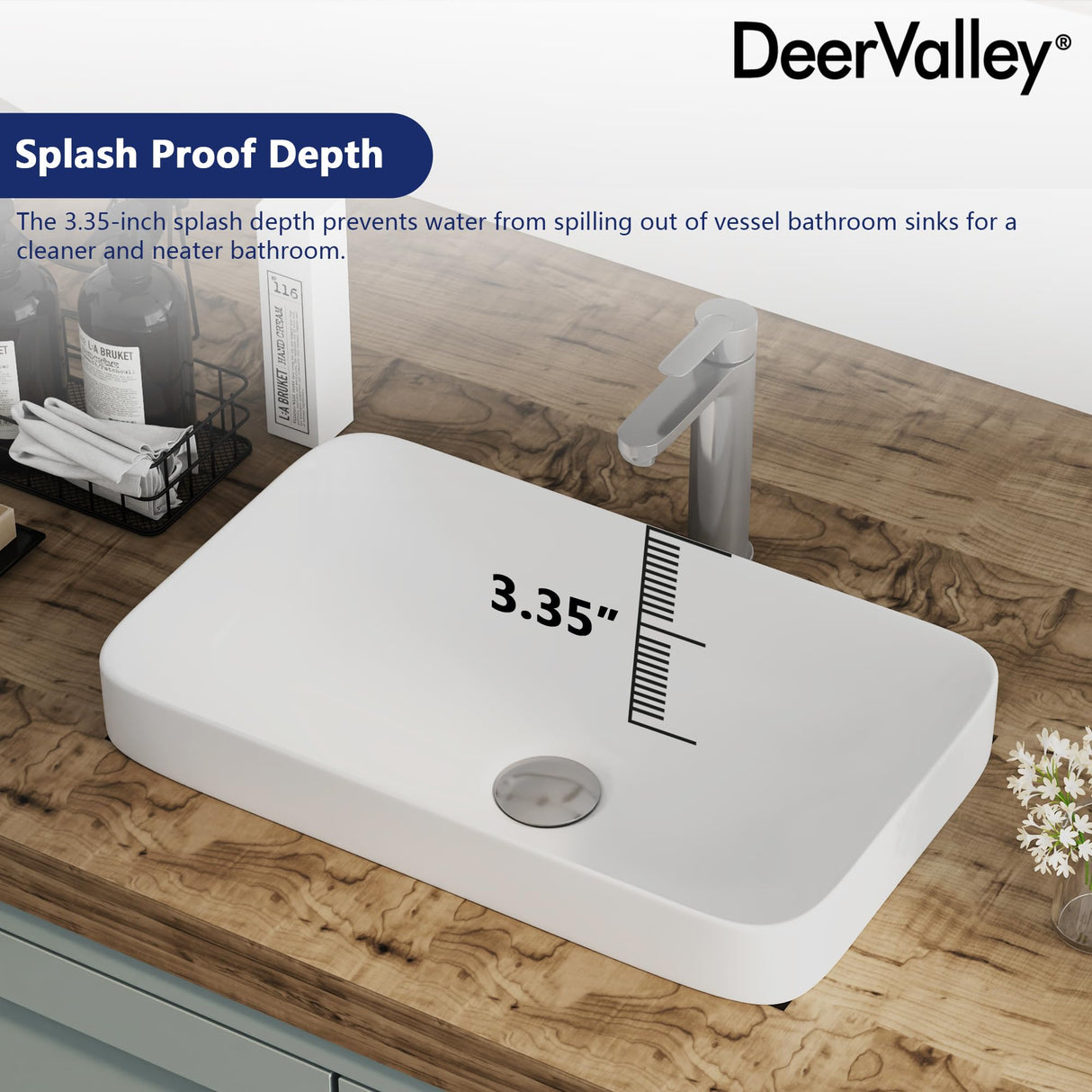 Vessel Sink, DeerValley 19'' x 12'' Semi Recessed Bathroom Sink Rectangular