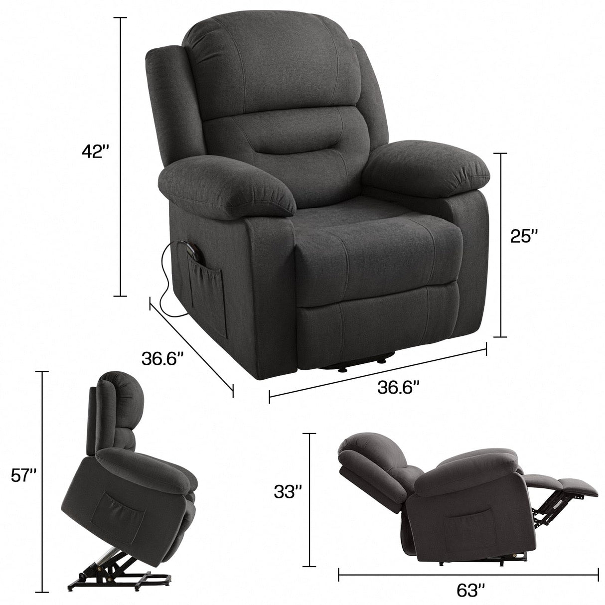 Lift Recliner Chair for Elderly, Adults Electric Reclining Chairs with Remote Control, Side Pockets, Motorized Sofa for Living Room Bedroom, Infinite Position, Black