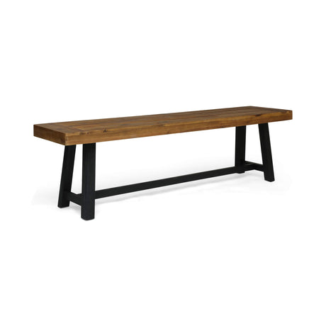 Toby Outdoor Acacia Wood Bench, Sandblast Teak Finish and Black