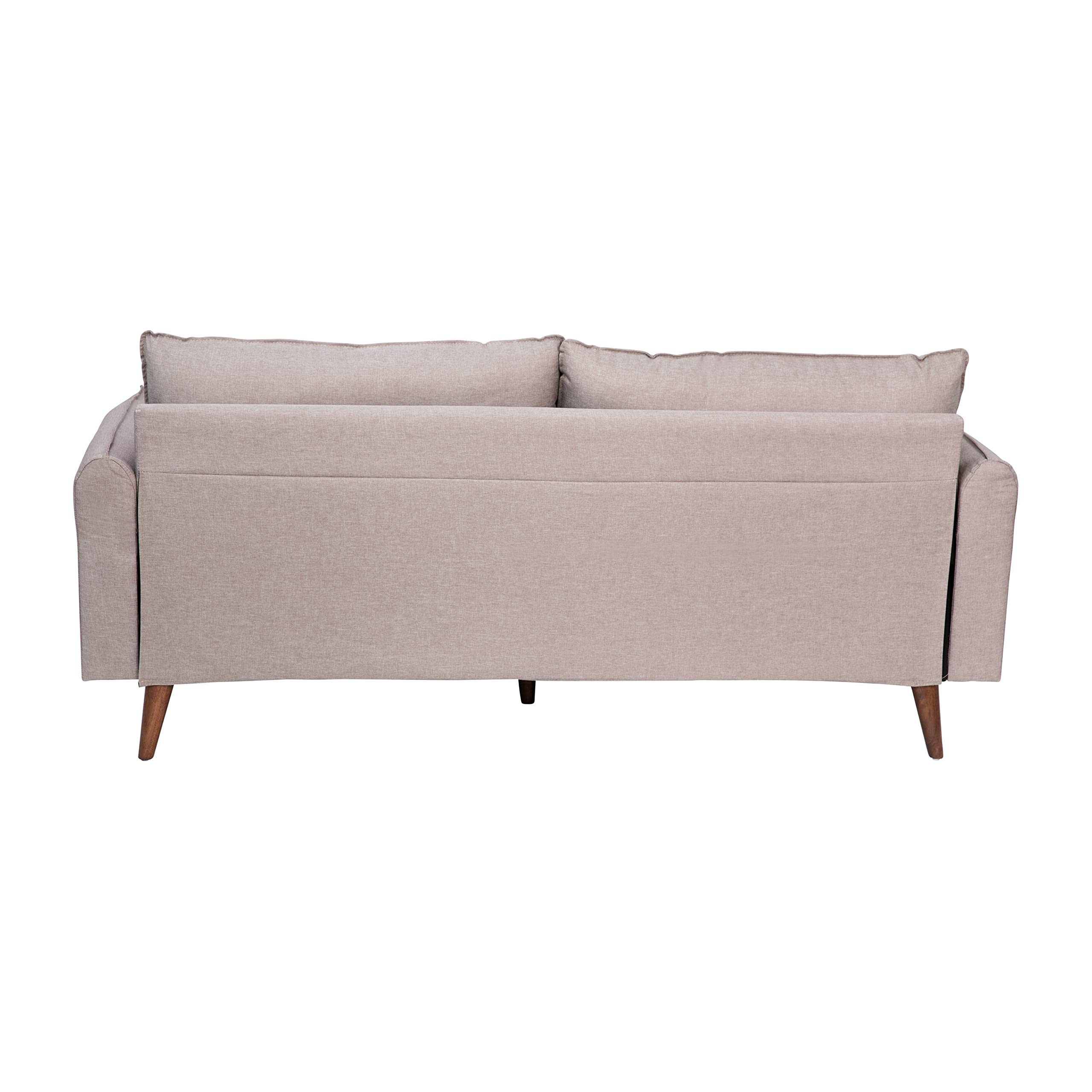 Evie Mid-Century Modern Sofa - Taupe Faux Linen Fabric Upholstery