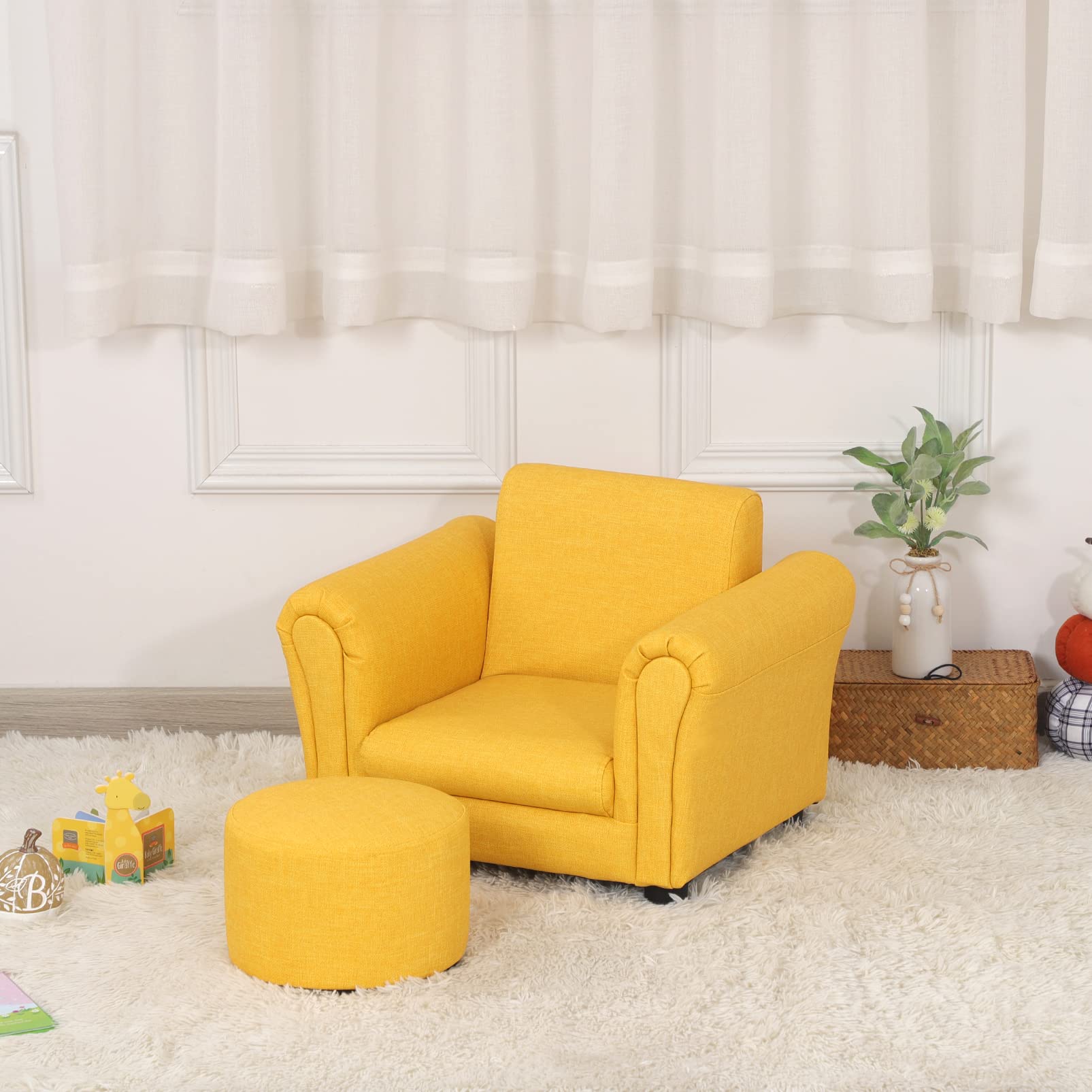 Kids Sofa Chair with Ottoman/PVC Leather Toddler Couch