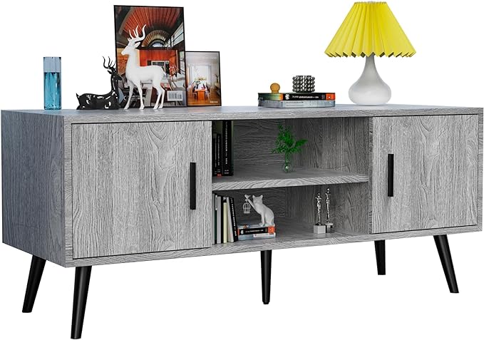 Mid-Century Modern 45" TV Stand with 2 Side Doors Entertainment Center Console