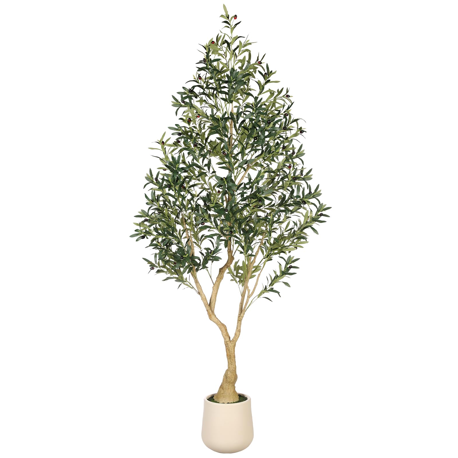 PHYTREE Artificial Olive Tree with Planter - 7FT Tall Silk Faux Olive Trees with Wood Trunk & Lifelike Fruits, Indoor and Outdoor Realistic Potted Artificial Tree for Home Office Decor
