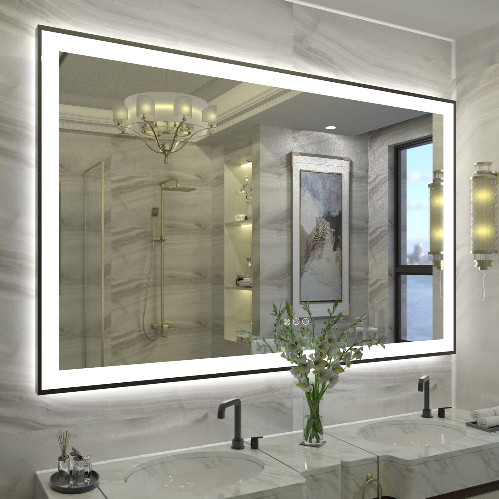 Black LED Bathroom Mirror , Illuminated Vanity Mirrors