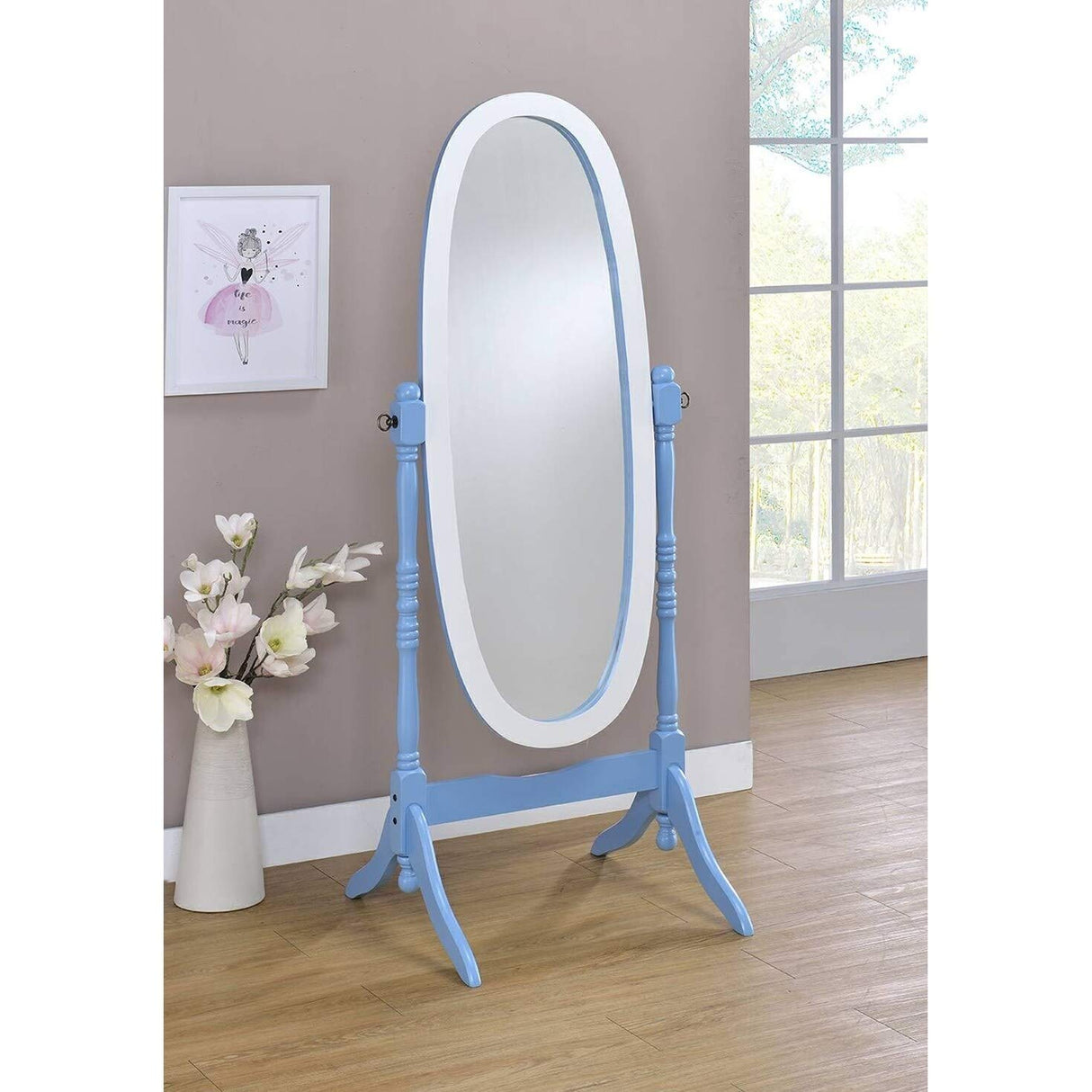 N4001-YEL/WH Oval Cheval Standing Mirror, Yellow/White