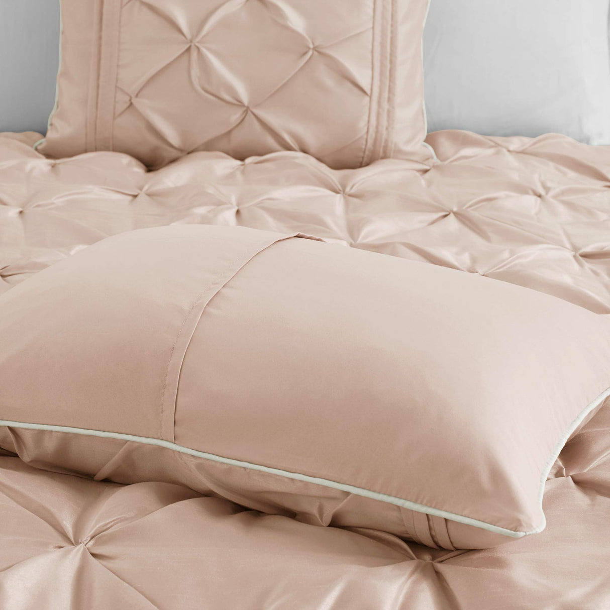 Essentials Room in a Bag Faux Silk Comforter Set-Luxe Diamond Tufting