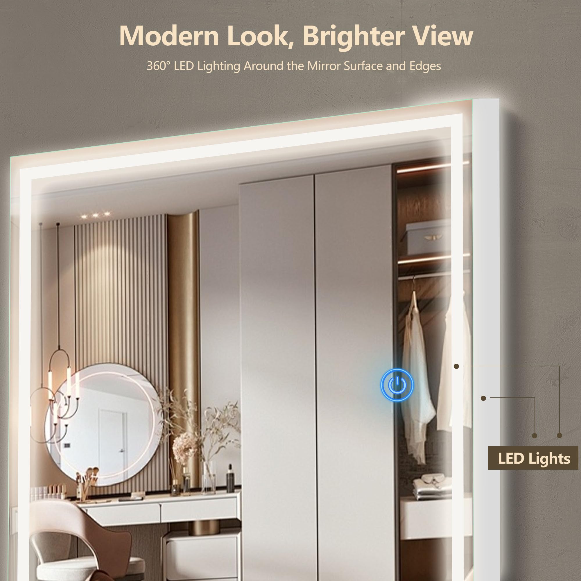 56x18 LED Floor Mirror - Dimmable 3-Color Full Length Mirror