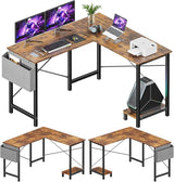 L Shaped Computer Desk - Gaming Table Corner Desk 50 Inch PC Writing Black Desk Study Desks with Wooden Desktop CPU Stand Side Bag Reversible for Home Office Dorm Small Space