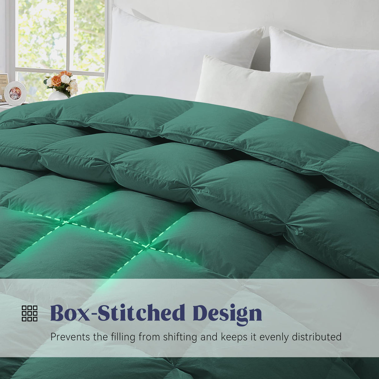 Goose Feather Comforter Full Size, Pinch Pleat All Season Medium Warmth Duvet Insert,