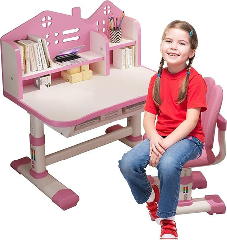 , Kids' Desks Chair, Children Study Desk Writing Table Computer Workstation With Large